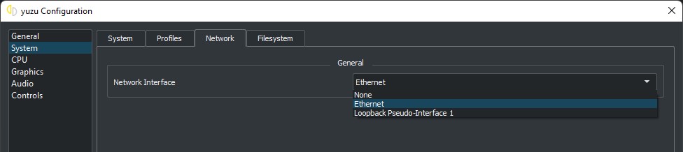  yuzu's Network Interface configuration