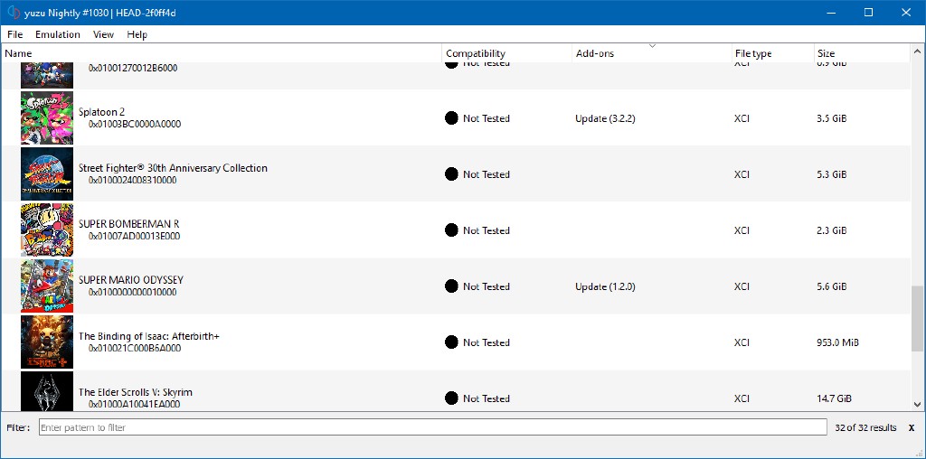 Gamelist showing games and updates