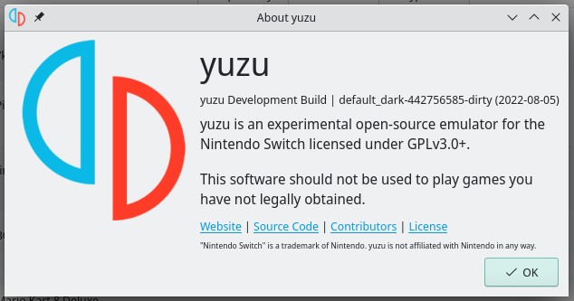 yuzu About dialog changes