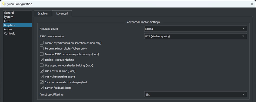  Anisotropic Filtering at 16x may affect performance on integrated GPUs, something to keep in mind